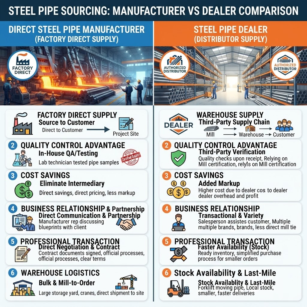 Why Businesses Across India Prefer Direct Steel Pipe Manufacturers Instead of Local Dealers